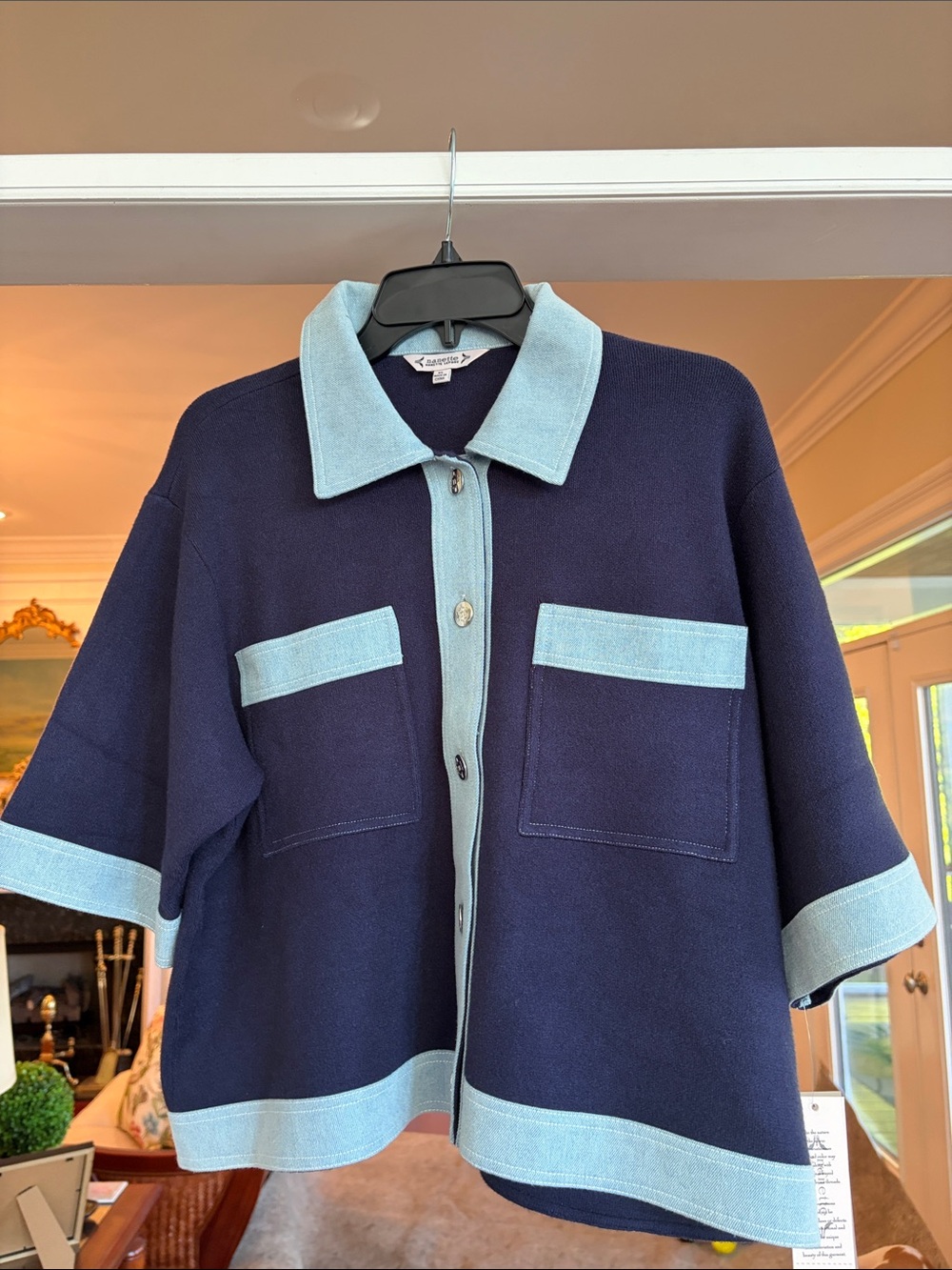 Nanette Lepore Navy Shirt Jacket with Light Blue Trim